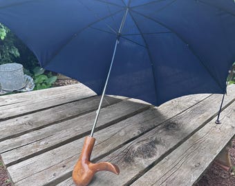 42” carved duck head umbrella blue cotton  072659898