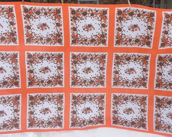 85" x 52" orange and brown squares with flowers India print tablecloth   1227589