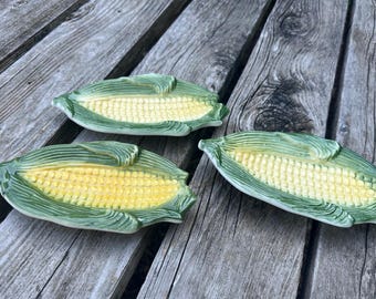Set of 3 handmade ceramic Portugal corn plates 072658978