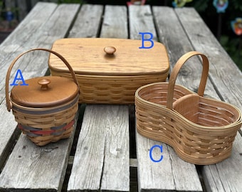 Bradford Basket Co  Longaberger basket Handwoven baskets with lids separator **MILD CIGARETTE SMELL**  062610676