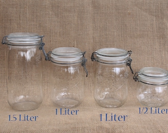4 Piece set Le Parfait France hermetic jar set 1.5 Liter 1 liter 1/2 liter, Le Parfait wire clip jar set,  #2  0422159975