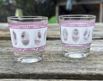 Set of 2 pink wheat pattern 6 ounce  short low-ball glasses neat tumbler high ball gold wheat mid century modern MCM 1025199564