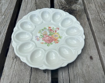 Vintage E&R Ebeling and Reuss deviled egg plate floral china platter. 06264989