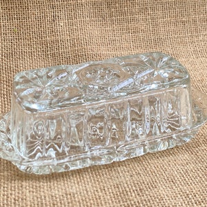 Cut glass butter dish, Anchor Hocking butter dish, cut glass butter container, clear glass covered butter dish  72540005