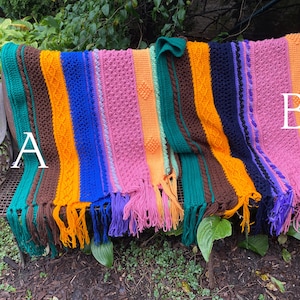 32&quot; x 95&quot; Multiple different stitches afghan   striped multicolored afghan