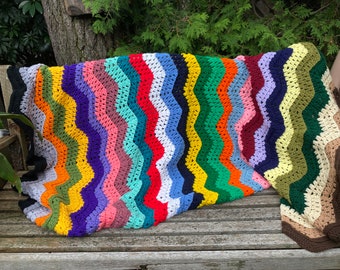 45" x 72" rainbow zig zag afghan  082210047