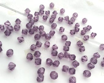 100 pieces Swarovski #5301 4mm Crystal Lilac Bicone Faceted Beads