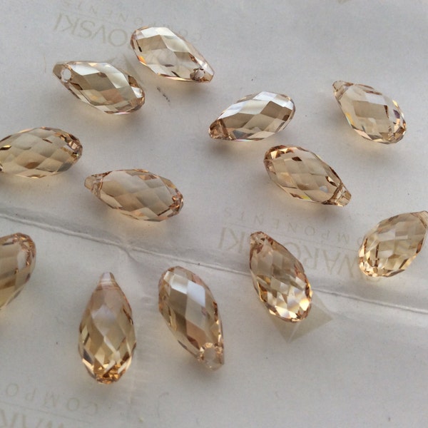 4 pieces Swarovski #6010 Crystal Golden Shadow 13x6.5mm Briolette Teardrop Pendants Faceted Beads