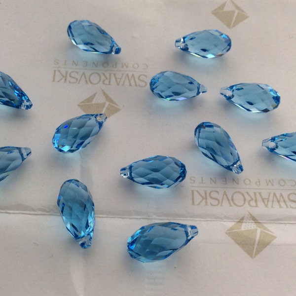 4 pieces Swarovski #6010 Crystal Aquamarine 13x6.5mm Briolette Teardrop Pendants Faceted Beads