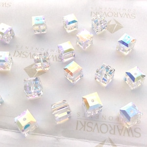 6 pieces Swarovski #5601 8mm Crystal Clear AB Cube Square Faceted Bead6
