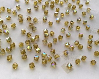 100 pieces Swarovski #5301 4mm Crystal Lime AB Bicone Faceted Beads