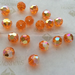 24 pieces Vintage Swarovski #5000 8mm Crystal Sun Orange AB Round Ball Faceted Beads