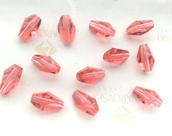 12 pieces Vintage Swarovski #5203 12x8mm Crystal Padparadscha Polygon Faceted Beads