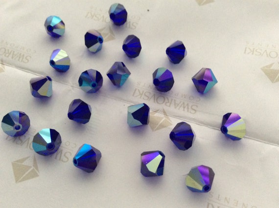 Swarovski 5301 Crystal Cobalt Blue AB Bicone Faceted Beads 6mm 8mm Etsy Canada