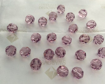 24 pieces Swarovski #5000 8mm Crystal Light Amethyst Round Ball Faceted Beads