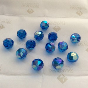 Swarovski #5000 Crystal Capri Blue AB Round Ball Faceted Beads 6mm 10mm