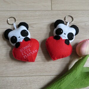 Panda ornament, in a heart, in felt, to hang, handmade, lovers gift image 2