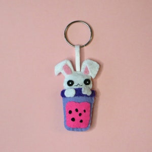 Porte-clef bubble tea lapin, kawaii, en feutrine, petit cadeau mignon