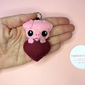 Felt pig keychain, love gift for women, cute, in a heart, handmade image 7