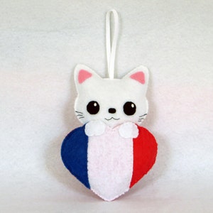 Porte-clef chat, peluche chat kawaii, dans un drapeau français, en feutrine, fait main, supporters français, jeux olympiques Paris 2024 image 5