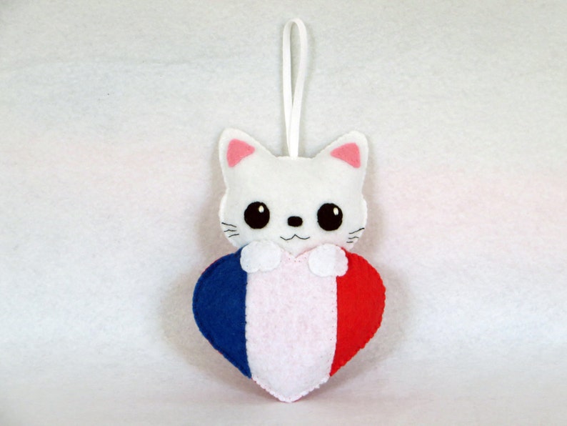 Porte-clef chat, peluche chat kawaii, dans un drapeau français, en feutrine, fait main, supporters français, jeux olympiques Paris 2024 image 5