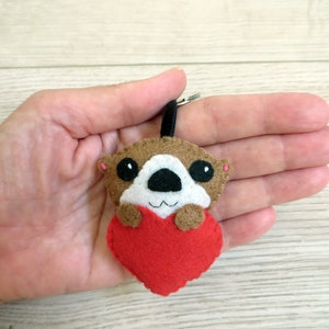 Otter keychain in a red heart felt handmade love gift coeur rouge