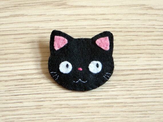 Broche Chat Noir Kawaii En Feutrine Fait Main Cadeau Etsy