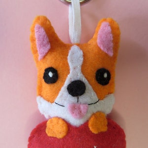 Corgi keychain, cute dog, in felt, handmade, dog lover gift image 8