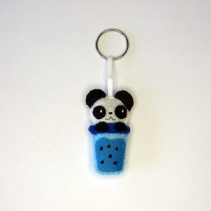 Bubble tea kawaii panda, adorable felt key ring, handmade bag charm, cute little gift image 5