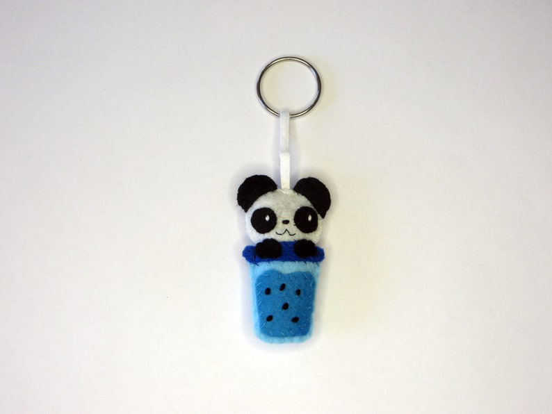 Bubble tea kawaii panda, adorable felt key ring, handmade bag charm, cute little gift image 5