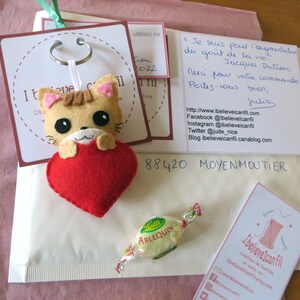 Porte clé chat personnalisé, dans un coeur, en feutrine, fait main, cadeau fête des mères Autre (sur photo)