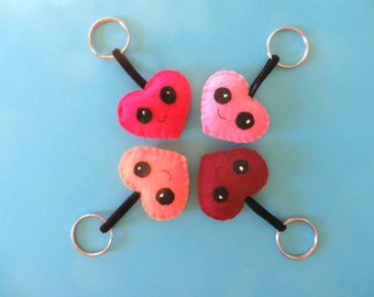 Porte clé coeur, rouge, orange, rose ou bordeau, kawaii, en feutrine, fait main, petit cadeau pour dire je t'aime