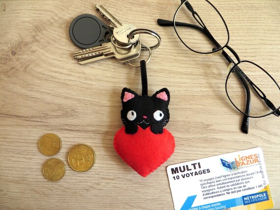 Porte Cle Chat Noir Mignon En Feutrine Fait Main Cadeau Etsy