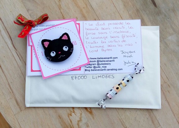 Broche Chat Noir Kawaii En Feutrine Fait Main Petit Cadeau Etsy