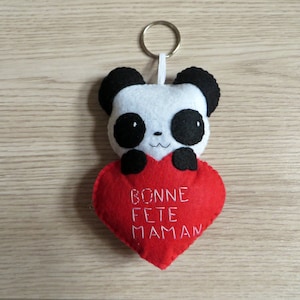 Panda ornament, in a heart, in felt, to hang, handmade, lovers gift Bonne fete maman