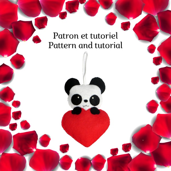 DIY Patron et tutoriel couture d'un panda dans un coeur en feutrine, pdf français à télécharger