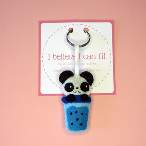 Bubble tea kawaii panda, adorable felt key ring, handmade bag charm, cute little gift image 6