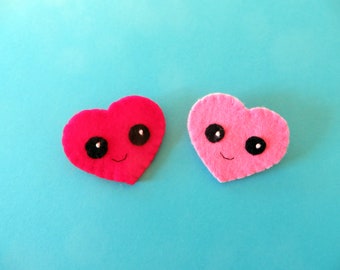 Broche coeur rouge ou rose, en feutrine, kawaii, fait main, petit cadeau pour dire je t'aime