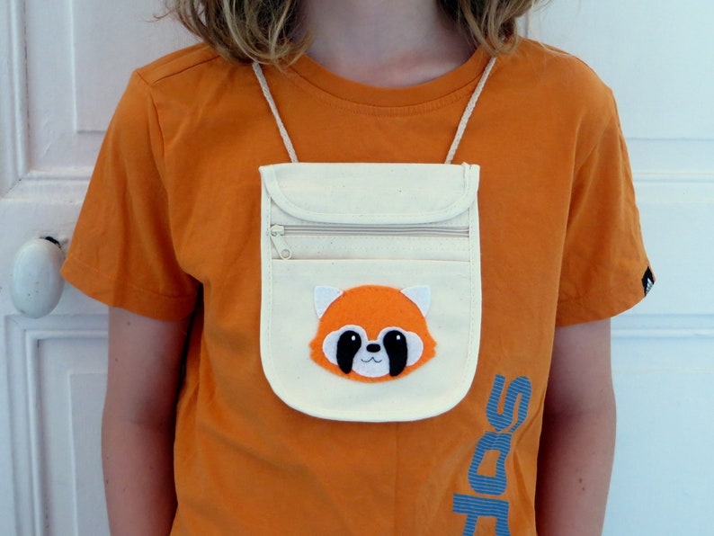 Red panda travel neck bag, for kids, cotton and felt, to carry passport, tickets, money, when travelling image 7