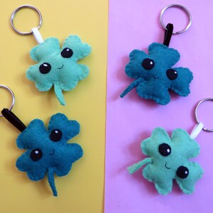 Porte-clef trèfle à 4 feuilles, kawaii, en feutrine, bijou de sac fait main, cadeau porte bonheur image 9