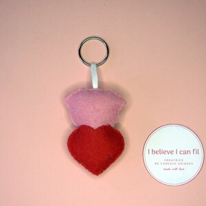 Felt pig keychain, love gift for women, cute, in a heart, handmade image 3