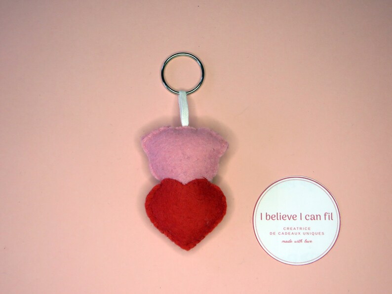 Felt pig keychain, love gift for women, cute, in a heart, handmade image 3