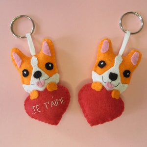 Corgi keychain, cute dog, in felt, handmade, dog lover gift image 9