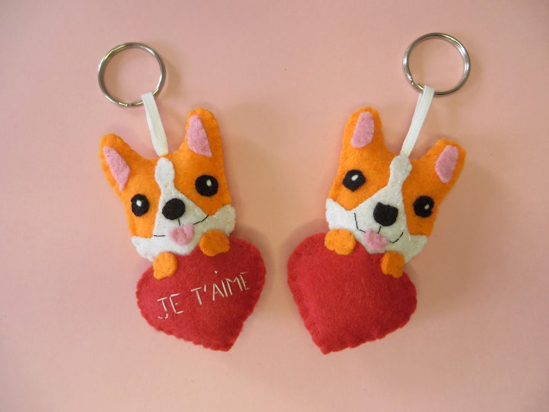 Corgi keychain, cute dog, in felt, handmade, dog lover gift image 9