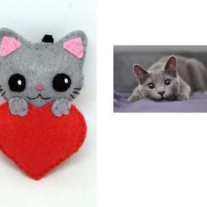 Porte clé chat gris, kawaii, en feutrine, fait main, cadeau pour dire je t'aime image 7