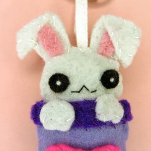 Bubble tea kawaii bunny, adorable felt key ring, handmade bag charm, cute little gift image 9