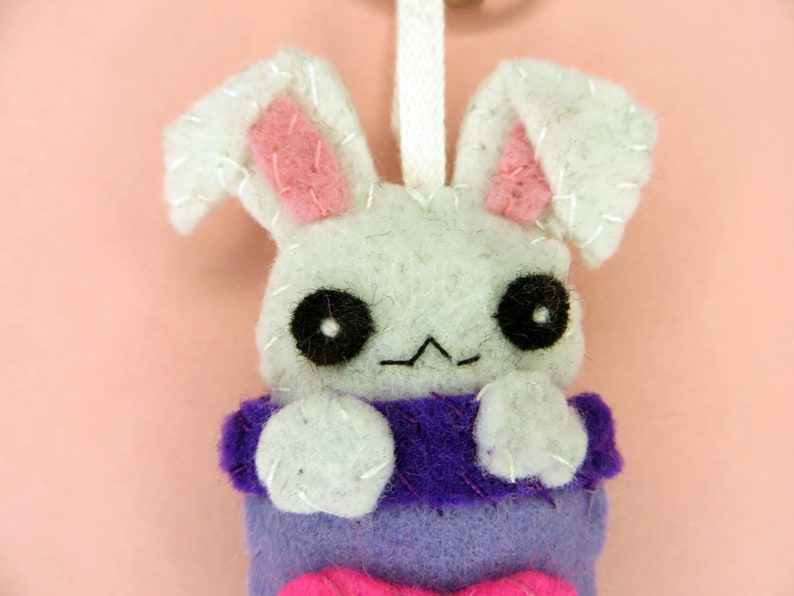 Bubble tea kawaii bunny, adorable felt key ring, handmade bag charm, cute little gift image 9