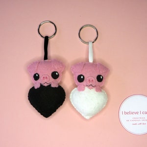 Felt pig keychain, love gift for women, cute, in a heart, handmade image 8