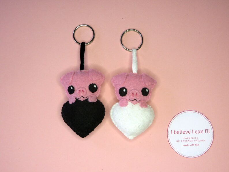 Felt pig keychain, love gift for women, cute, in a heart, handmade image 8