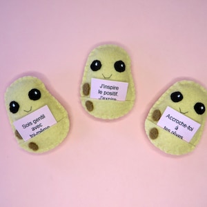 Patate positive kawaii, mini peluche avec citation positive